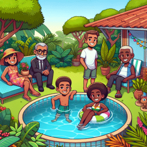 Piscina compacta em área pequena, ideal para relaxamento e otimização de espaço em ambientes externos.