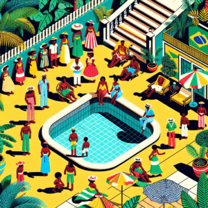 Piscina pequena de fibra Fibratlantis em um espaço externo moderno e aconchegante, ideal para relaxamento e lazer.