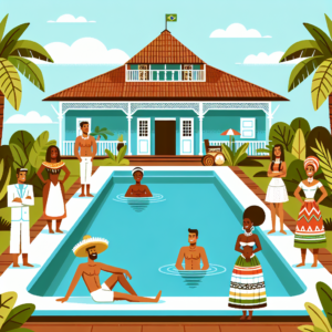 Piscina retangular FibraTlantis Belíssima em um elegante espaço externo, destacando design sofisticado para lazer.